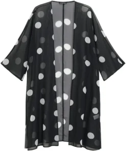 Polka Dot Mesh Drape Open Front Kimono -Clothing Shop 986939587 dp