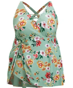 Floral Crisscross Surplice Neck Flutter Hem Swim Dress -Clothing Shop 987242436 pa