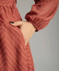 Plain Mesh Texture Keyhole Belted Lantern Sleeve Dress -Clothing Shop 987492125 ng