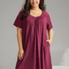 Cotton Plain V Neck Gathered Sleep Dress -Clothing Shop 987523608 ei