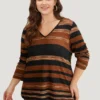 Striped Contrast V Neck T-shirt 2 Striped Contrast V Neck T-shirt -Clothing Shop 987736496 ge