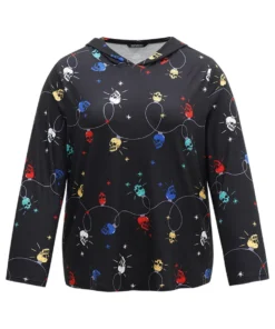 Christmas Skull Print Hooded Sleep Top -Clothing Shop 988153838 ck