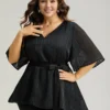 Solid Chiffon Belted High Low Hem Blouse