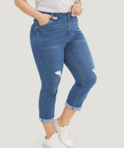 Very Stretchy Dark Wash Roll Hem Cropped Jeans -Clothing Shop 988693268 hf c9e8314b bc90 4b9d bf45 fca0fc7995f5