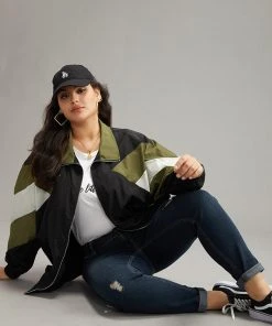 Colorblock Patchwork Pocket Zipper Windbreaker 18 Colorblock Patchwork Pocket Zipper Windbreaker -Clothing Shop 988952595 uf