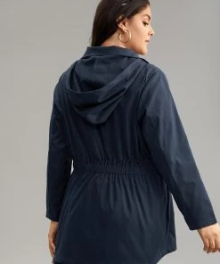 Hooded Drawstring Zipper Elastic Waist Coat -Clothing Shop 989092551 fy