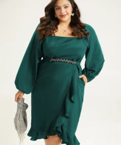 Anti-Wrinkle Square Neck Ruffle Trim Wrap Hem Dress -Clothing Shop 989495820 ey 8ebc801c 9211 4371 833a 218cba059390