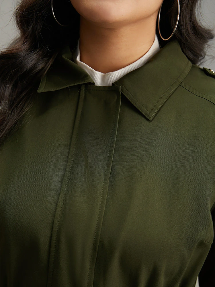 Solid Elastic Waist Zipper Fly Flap Pocket Coat 8 Solid Elastic Waist Zipper Fly Flap Pocket Coat - Image 6