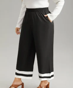 Contrast Trim Slant Pocket Elastic Waist Pants -Clothing Shop 989566123 qx