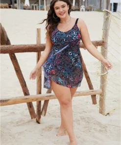 Paisley Print Split Ruffle Hem Swim Dress -Clothing Shop 98971895 vi