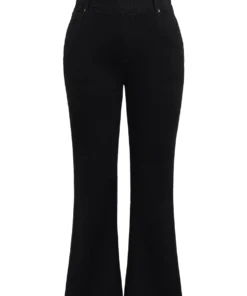 Black Wash Pocket Flare Leg Jeans -Clothing Shop 990250707 qu