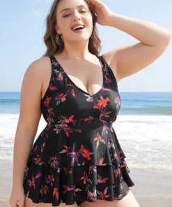 Floral Printed Ruffle Tiered A Line Tankini Top -Clothing Shop 990522579 sg