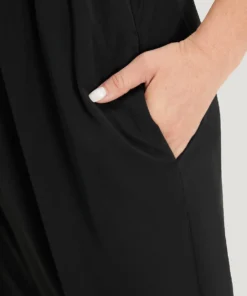 Solid Lace Mesh Pocket Sleeveless Jumpsuit -Clothing Shop 990585806 ox