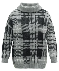 Plaid Turtle Neck Drop Shoulder Pullover -Clothing Shop 991025022 pr