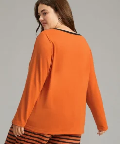 Halloween Pumpkin Print Crew Neck Sleep Top -Clothing Shop 991066113 ew
