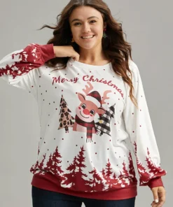 Graphic Christmas Round Neck Sweatshirt -Clothing Shop 991354131 mn