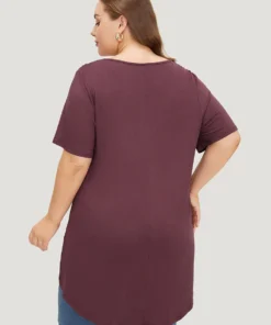 Plain V Neck Wrap High Low Hem T-shirt -Clothing Shop 991727919 wj