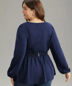 Solid Wrap Flutters Style Accents Belted Blouse -Clothing Shop 991970587 bq