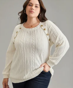 Plain Texture Button Detail Knit Sweatshirt