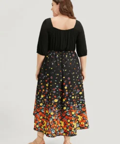 Floral Print Patchwork Drawstring Square Neck Dress 16 Floral Print Patchwork Drawstring Square Neck Dress -Clothing Shop 992384137 sy