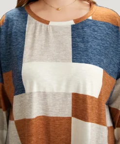 Colorblock Contrast Round Neck Dolman Sleeve T-shirt -Clothing Shop 992884286 xo