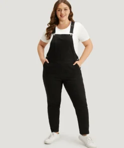 Plain Patched Pocket Button Up Overall Jeans