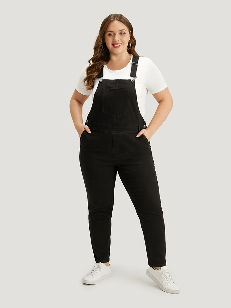 Plain Patched Pocket Button Up Overall Jeans 3 Plain Patched Pocket Button Up Overall Jeans