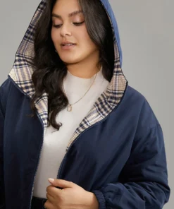 Plaid Zipper Pocket Trench Patchwork Jacket -Clothing Shop 993354084 dc