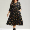 Christmas Print Notched Pocket Elastic Waist Dress -Clothing Shop 993397895 eh