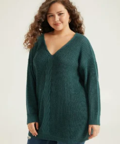 Cable Knit Plain Elastic Cuffs Pullover -Clothing Shop 994331297 fv e5f9f243 15e3 4c11 b61e 33b62b745d00