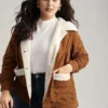 Corduroy Lapel Collar Fuzzy Patchwork Button Fly Coat -Clothing Shop 994372521 ev
