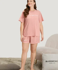 Letter Print Crew Neck Sleep Top -Clothing Shop 994489724 jm