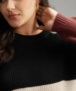 Colorblock Contrast Crew Neck Pullover -Clothing Shop 994755015 rf