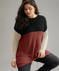 Colorblock Contrast Crew Neck Pullover -Clothing Shop 994814299 vy