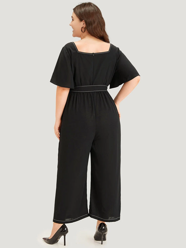 Contrast Stitch Pocket Button Detail Belted Zipper Jumpsuit 5 Contrast Stitch Pocket Button Detail Belted Zipper Jumpsuit - Image 3