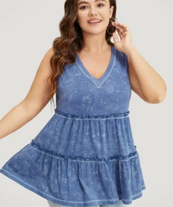 Contrast Stitch Frill Trim Ruffle Tiered Vintage Tank Top -Clothing Shop 995092745 fh