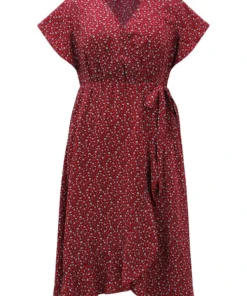 Ditsy Floral Overlap Collar Bowknot Flutter Hem Dress -Clothing Shop 995491624 ic