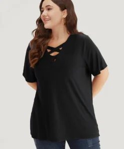 Plain Heather Crisscross V Neck T-shirt -Clothing Shop 9963374 ye fcd94e63 8bde 47ea bd17 3420893f0a2c