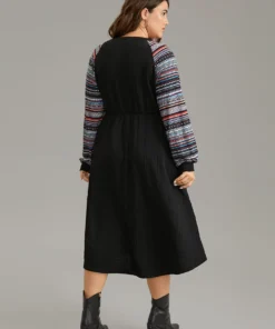 Bandana Patchwork Elastic Waist Notched Dress -Clothing Shop 99644750 dy