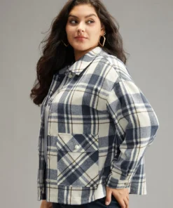 Plaid Lapel Collar Metal Detail Pocket Shacket -Clothing Shop 996599311 mx 03213eb6 7752 409e 9d4d 2696ac908a42