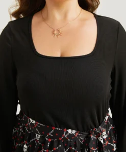 Halloween Skull Print Patchwork Belted Jumpsuit -Clothing Shop 996828830 gs