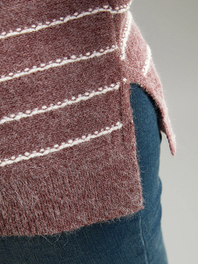 Striped Heather Turtleneck Split Hem Pullover 10 Striped Heather Turtleneck Split Hem Pullover - Image 8