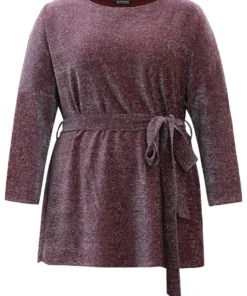 Luxe Belted Curved Hem Dolman Sleeve T-shirt -Clothing Shop 998234967 zr