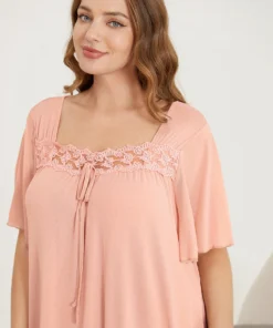 Solid Pocket Ruffles Lace Knot Square Neck Sleep Dress -Clothing Shop 998379340 bo