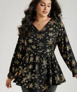 Glitter Snowflake Elastic Waist Ruched Wrap Blouse 17 Glitter Snowflake Elastic Waist Ruched Wrap Blouse -Clothing Shop 998926697 dw
