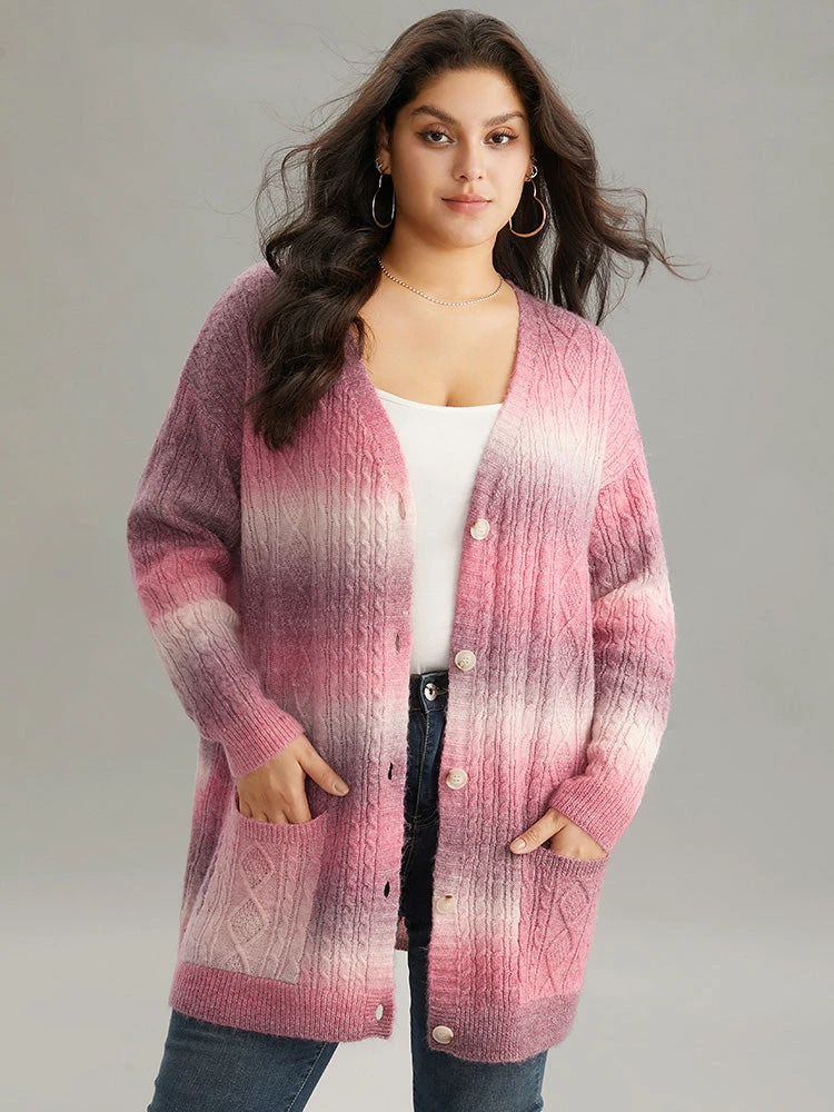 Ombre Cable Knit Patched Pocket Cardigan 12 Ombre Cable Knit Patched Pocket Cardigan - Image 10